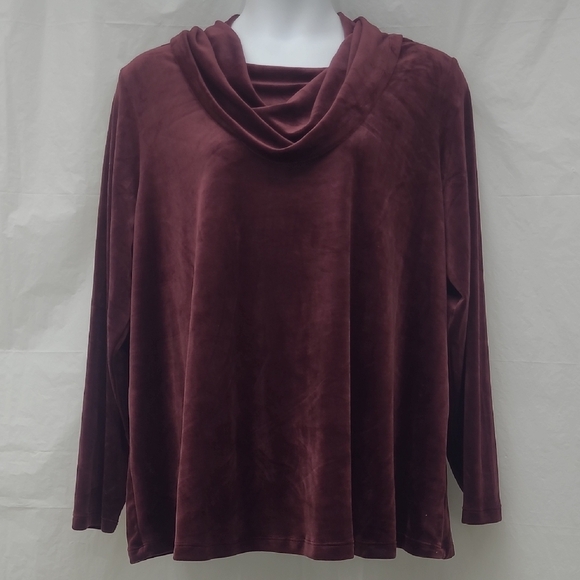 Lane Bryant Tops - Lane Bryant Burgundy Velvet Cowl Neck Long Sleeve A-Line Swing Top 22 NWT